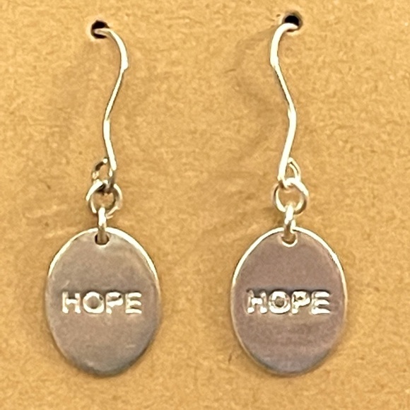 Jewelry - Sterling Silver HOPE Engraved Oval Disc Dangle Earrings